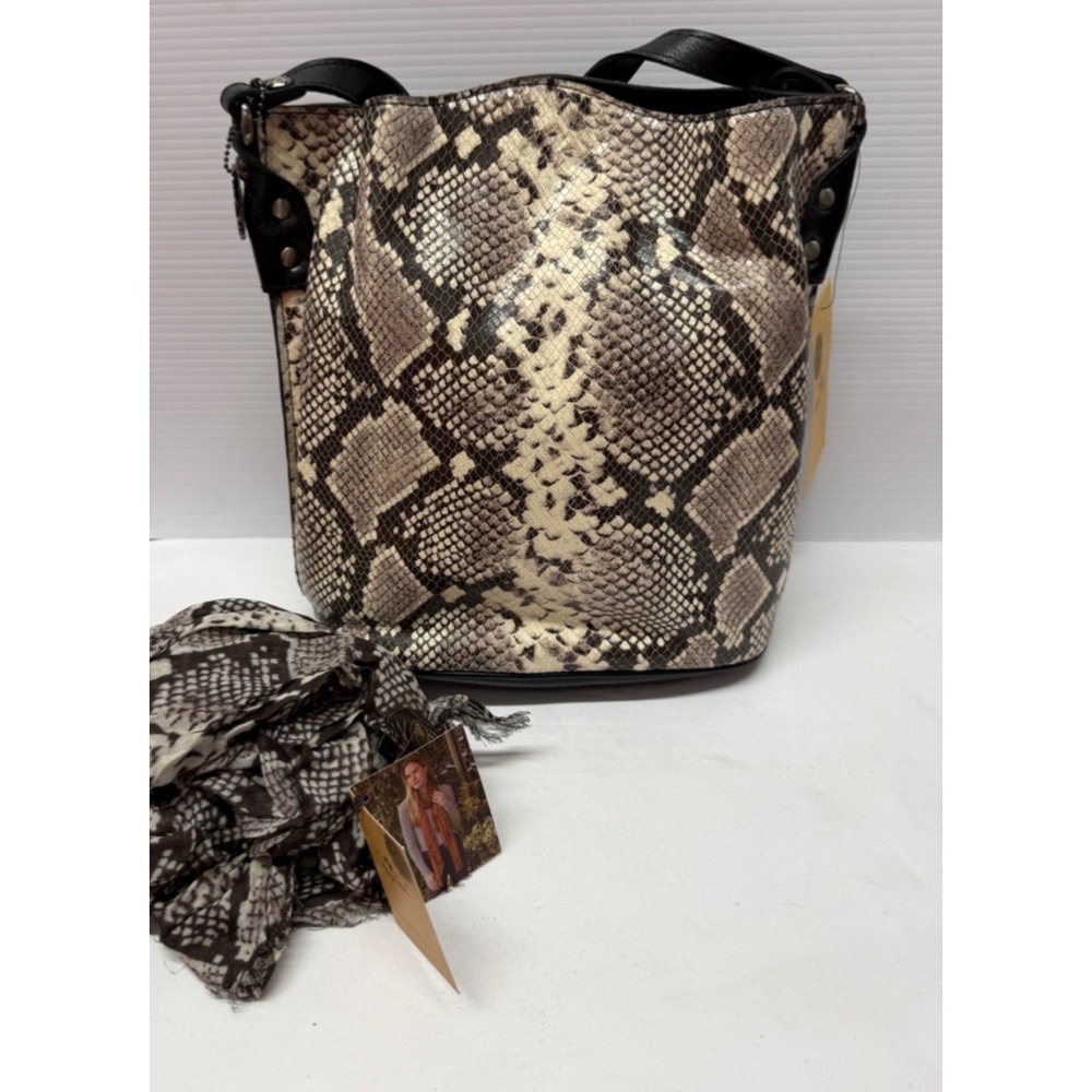 Patricia Nash Lavello Leather Crossbody Bucket Bag-Python w/ FREE SCARF SET!